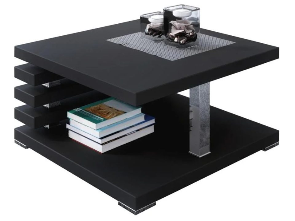 Beautysofa Couchtisch KYOTO 60×60 – Modernes Design mit praktischer Ablage (mattschwarz, Höhe: 31 cm), Breite: 60 cm