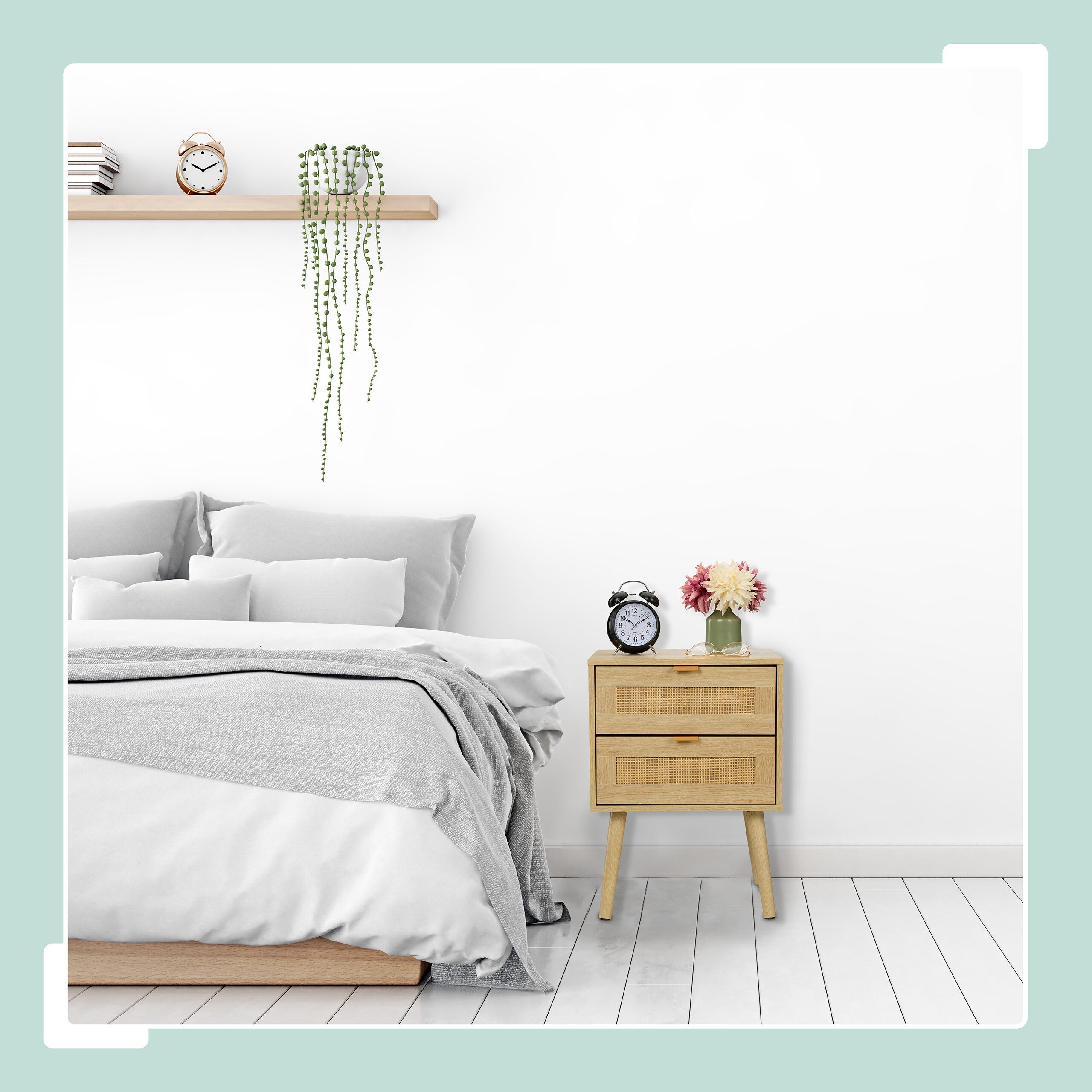 relaxdays Nachttisch im Rattan Design 2 Schublade (2-St), 2er Pack