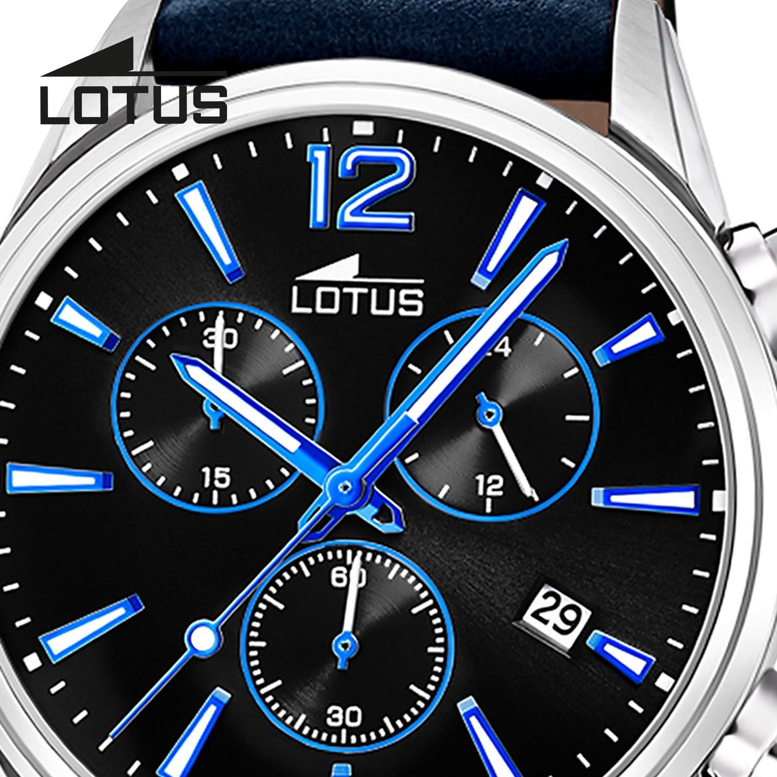 Lotus Chronograph Lotus Herrenuhr Leder blau Lotus Classic, (Chronograph), Herren Armbanduhr rund, groß (ca. 42mm), Edelstahl