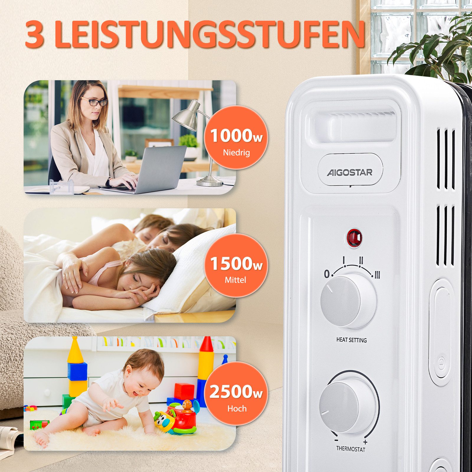 Aigostar Ölradiator Energiesparend Heizkörper mit Thermostat, günstig online kaufen