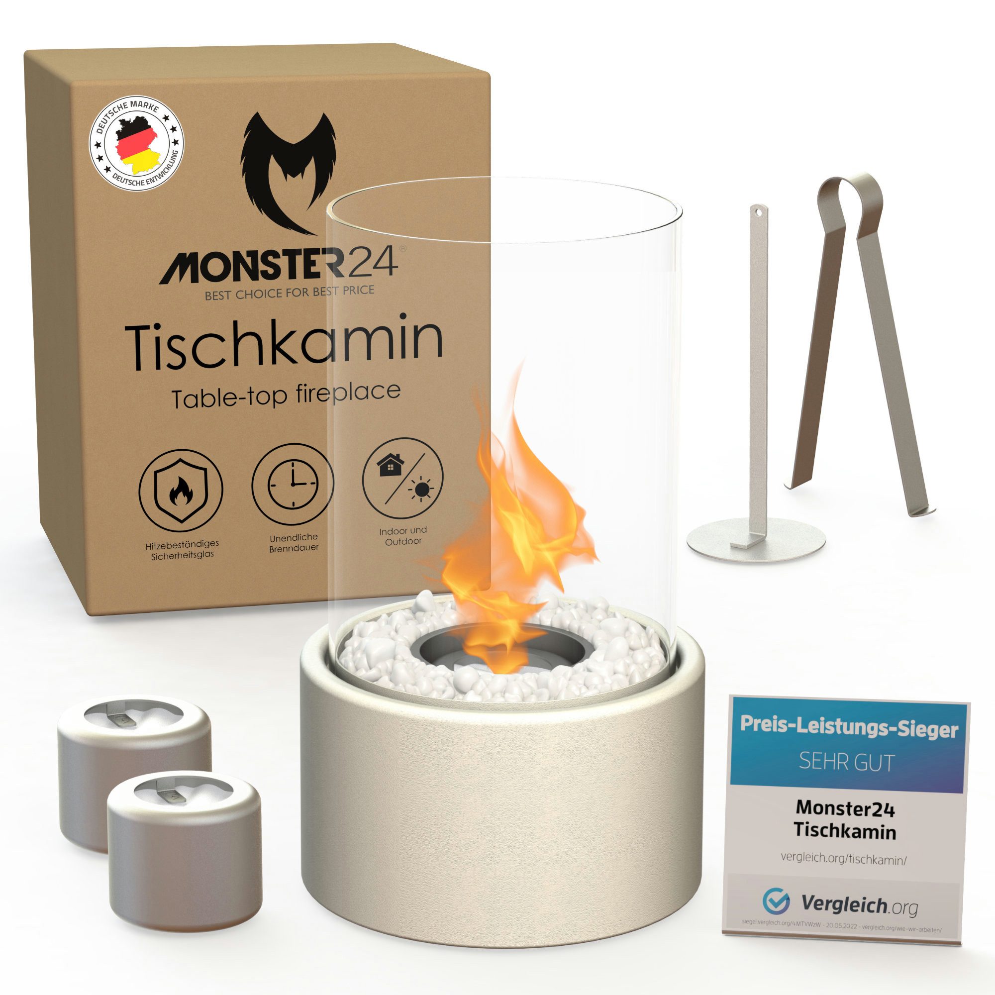 Monster24 Tischfeuer Bio-Ethanol Tischkamin für Indoor & Outdoor, Echtfeuer-Dekokamin (Höhe 26 cm / Durchmesser 16 cm). € 39,95