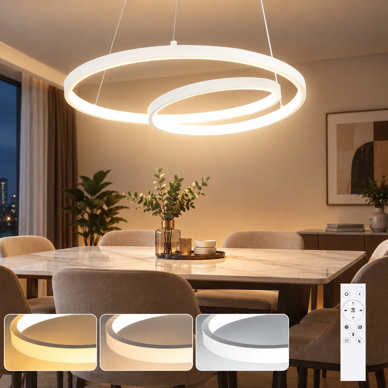 Nettlife Hängeleuchten Esstisch 150cm Weiß Dimmbare Pendelleuchte Speicherfunktion, Speicherfunktion, LED fest integriert, Neutralweiß, Kaltweiß, Warmweiß, für Wohnzimmer Schlafzimmer Küche
