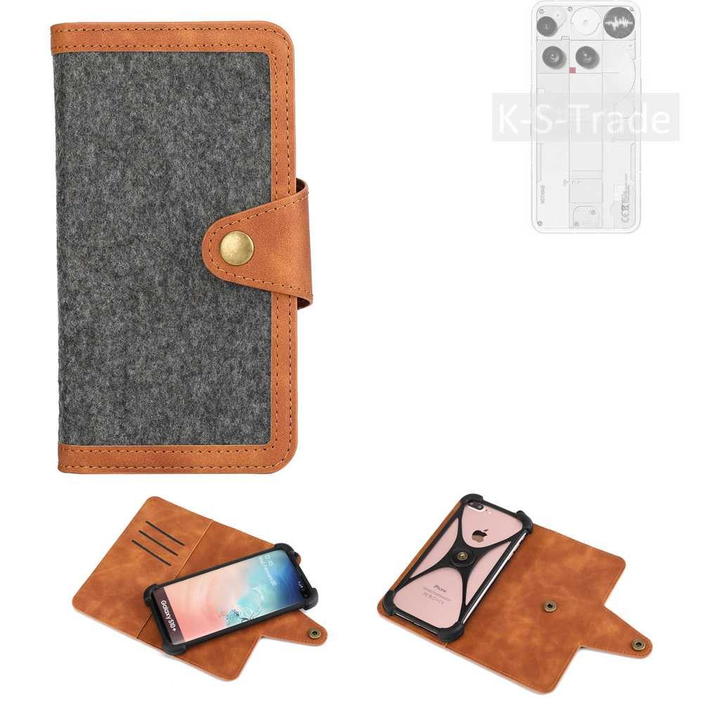 K-S-Trade Handyhülle für Nothing Phone (3), Schutzhülle Handyhülle Filz Hülle Kunst-Leder dunkelgrau braun