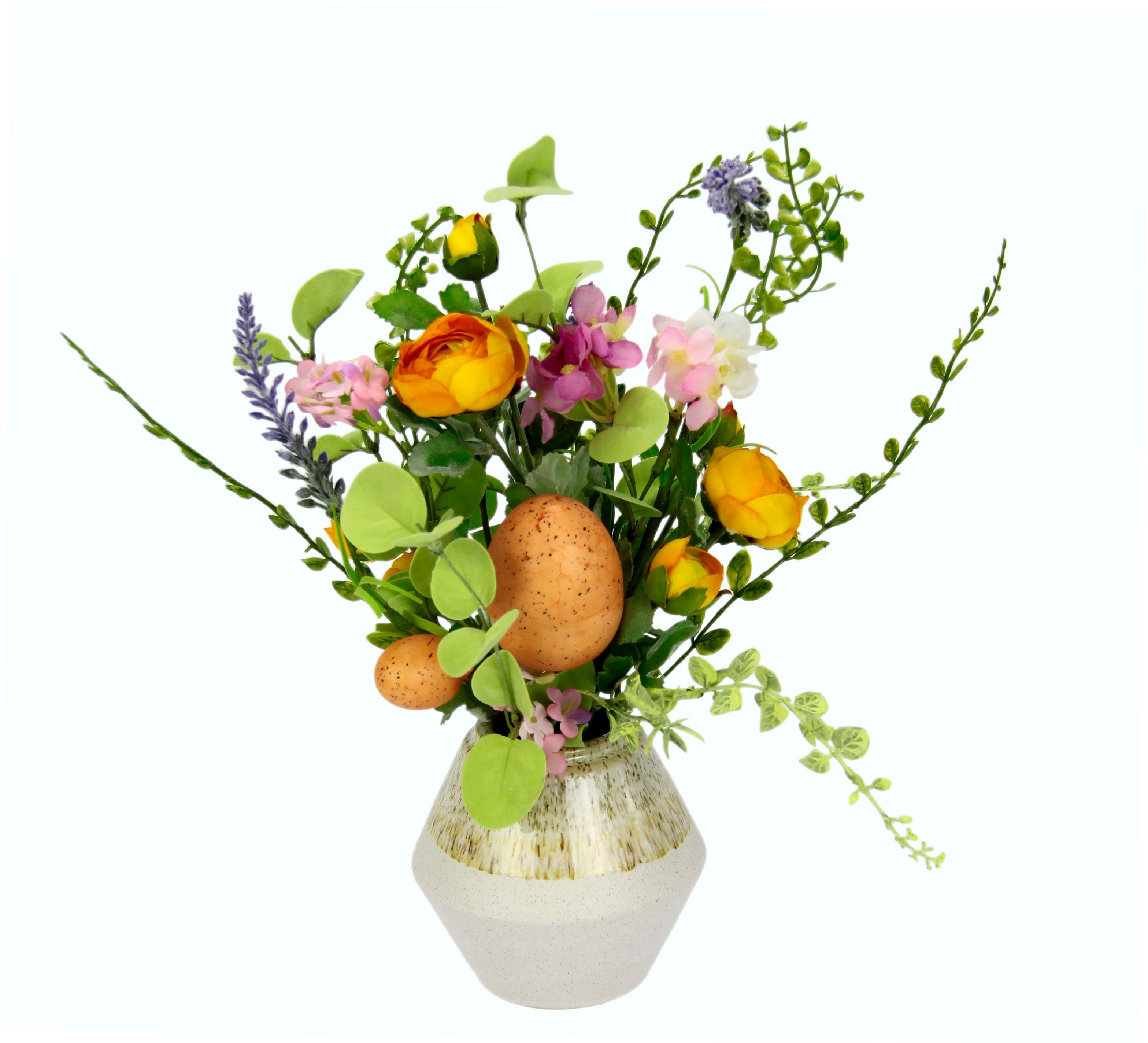 Kunstblume Mixed-Arrangement mit Ei, aus Höhe 29 I.GE.A., Vase Keramik cm