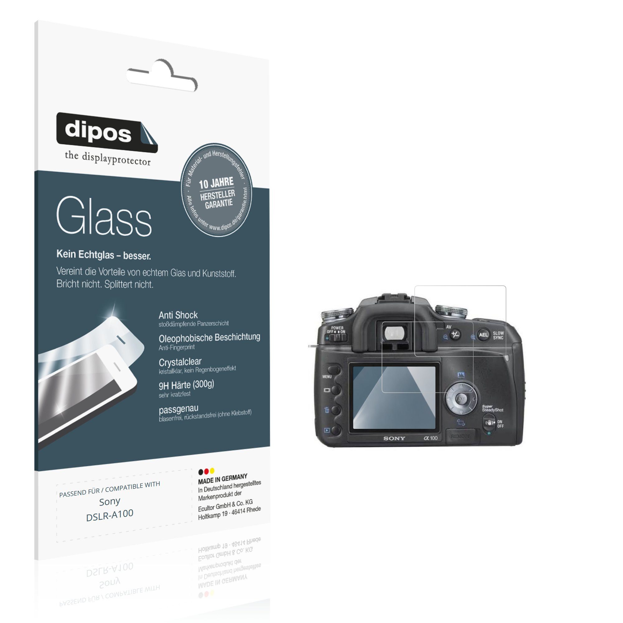 dipos Displayschutzfolie Schutzfolie für Sony DSLR-A100, 2 Stück, Displayschutz Schutz Folie Made in Germany
