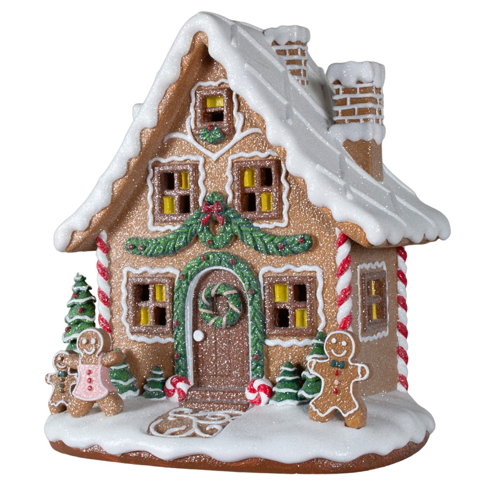 Christmas Paradise Weihnachtshaus LED Lebkuchenhaus 24cm, braun mit Lebkuchenfamilie