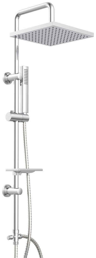 welltime Stangenbrause-Set Lina, Höhe 97 cm, Überkopfbrause mit Seifenablage,Überkopfbrauseset mit 20cm Durchmesser