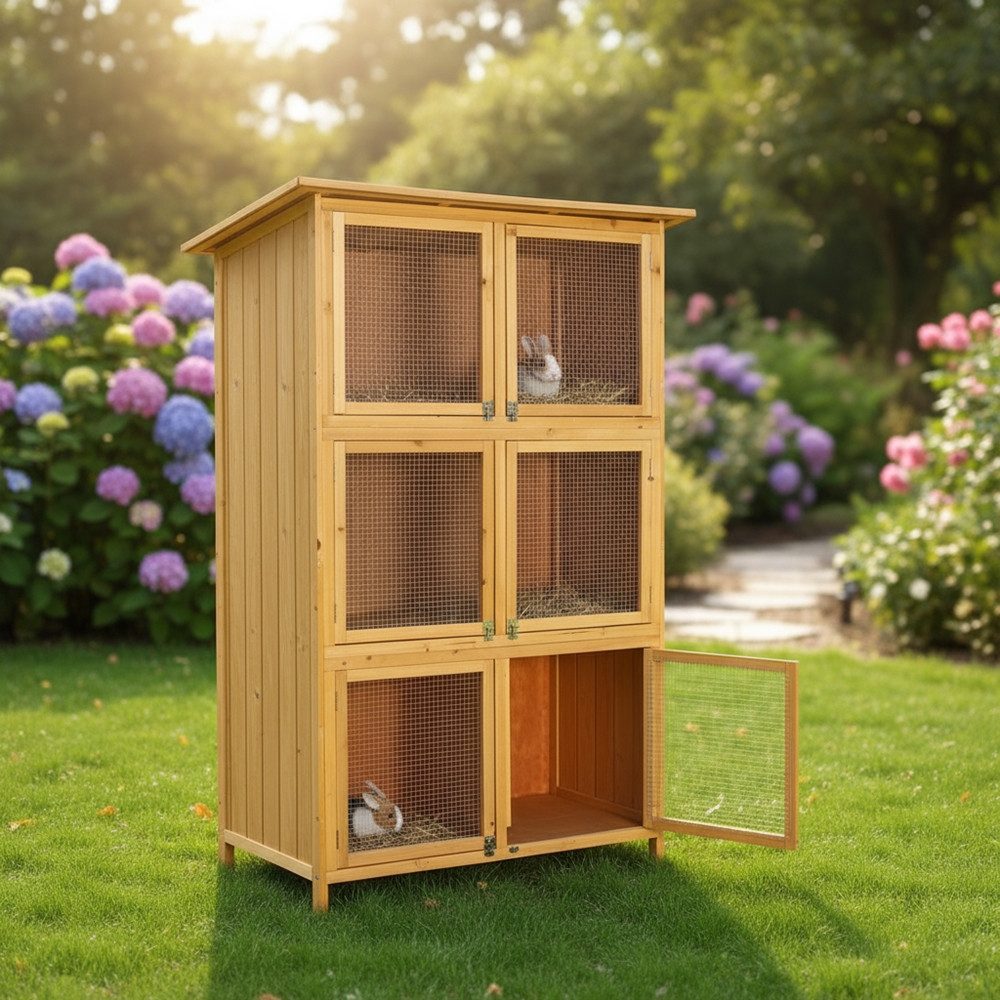 Mucola Kleintierkäfig Hasenkäfig 6 Boxen Kaninchenstall Holz Freigehege Kle günstig online kaufen