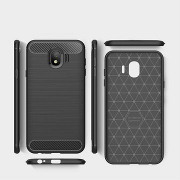 CoverKingz Handyhülle Hülle für Samsung Galaxy J4 2018 Handyhülle Schutzhülle Cover Case, Carbon Look Brushed Design