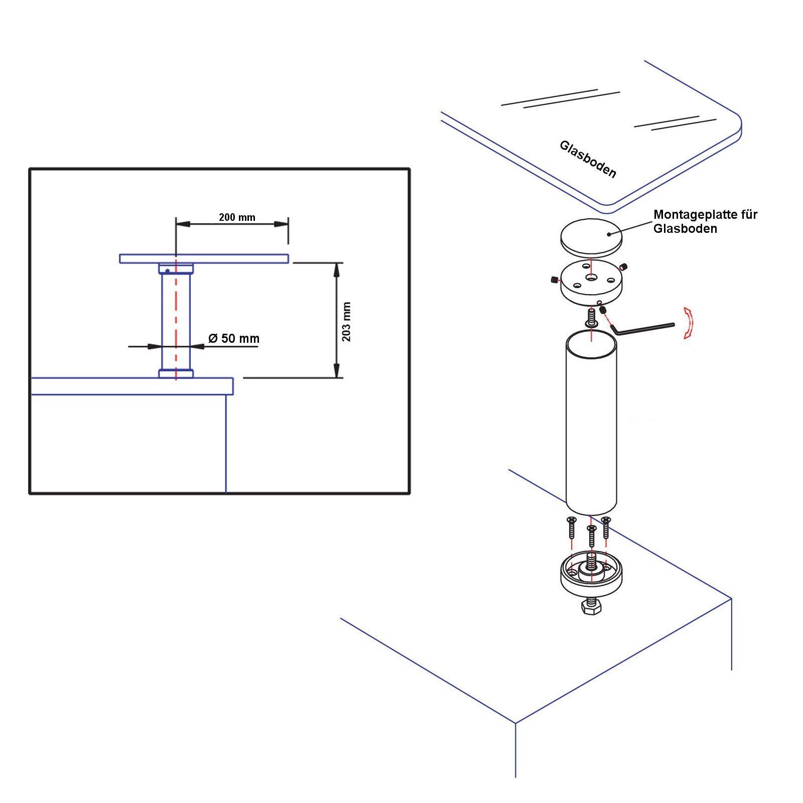 SO-TECH® Tischaufsatz Glasmontageplatten für Barkonsolen, (1-St), 1 Stück schwarz für Barkonsole gerade