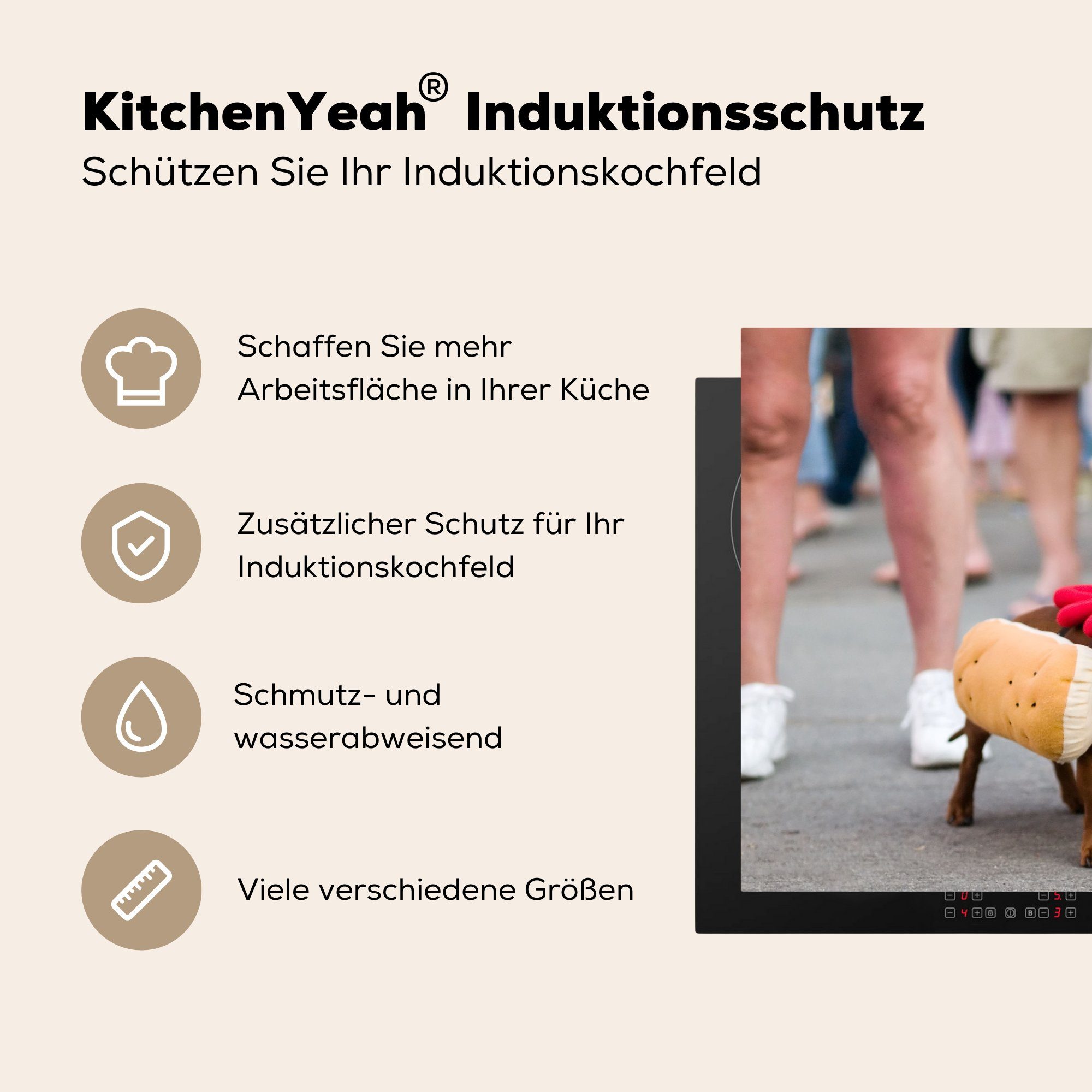 MuchoWow küche, verkleidet, Vinyl, Induktionskochfeld Ceranfeldabdeckung 81x52 die als Dackel Schutz tlg), cm, (1 für Hotdog Herdblende-/Abdeckplatte