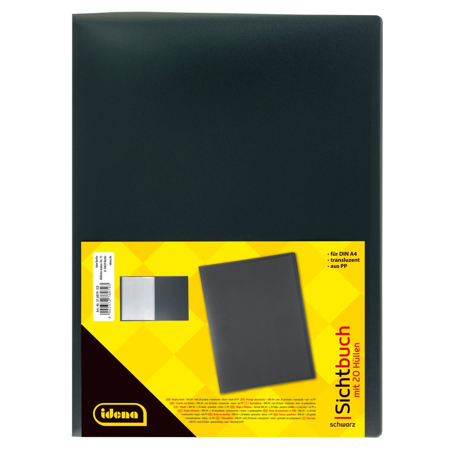 Idena Organisationsmappe Idena 376079 - Sichtbuch für DIN A4, 20 Hüllen, schwarz