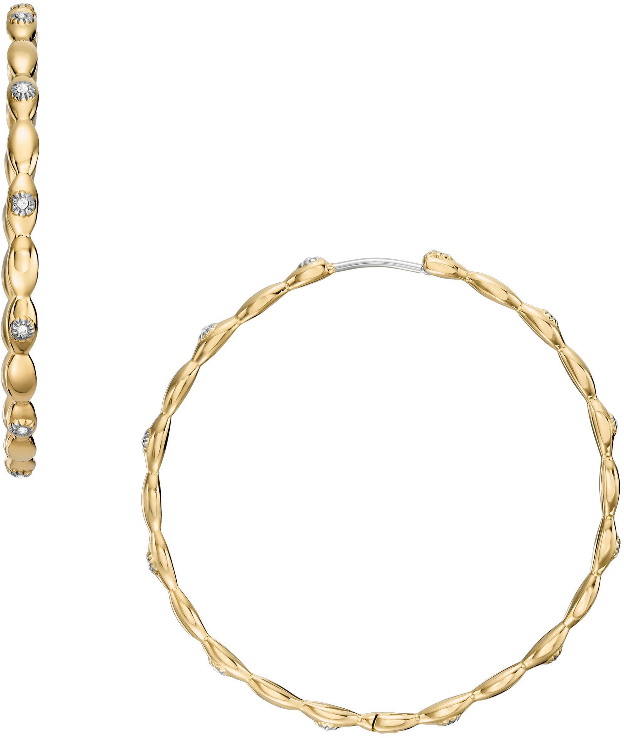 Fossil Paar Creolen Schmuck Geschenk Edelstahl Ohrringe Sutton, mit Glasstein