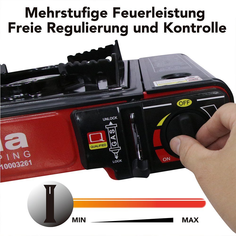 Melko Gaskocher Gaskocher Campingkocher mit Koffer Herd Kartuschenkocher Gasherd, (Stück, 1-St., Kocher), Piezozündung