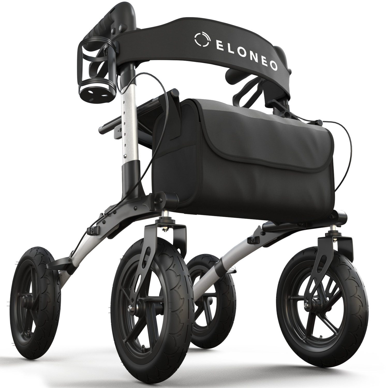 ELONEO Rollator faltbar & leicht, Outdoor Rollator mit Sitz & Luftbereifung, Klick & Go System, feststellbare Bremse, Lufträder