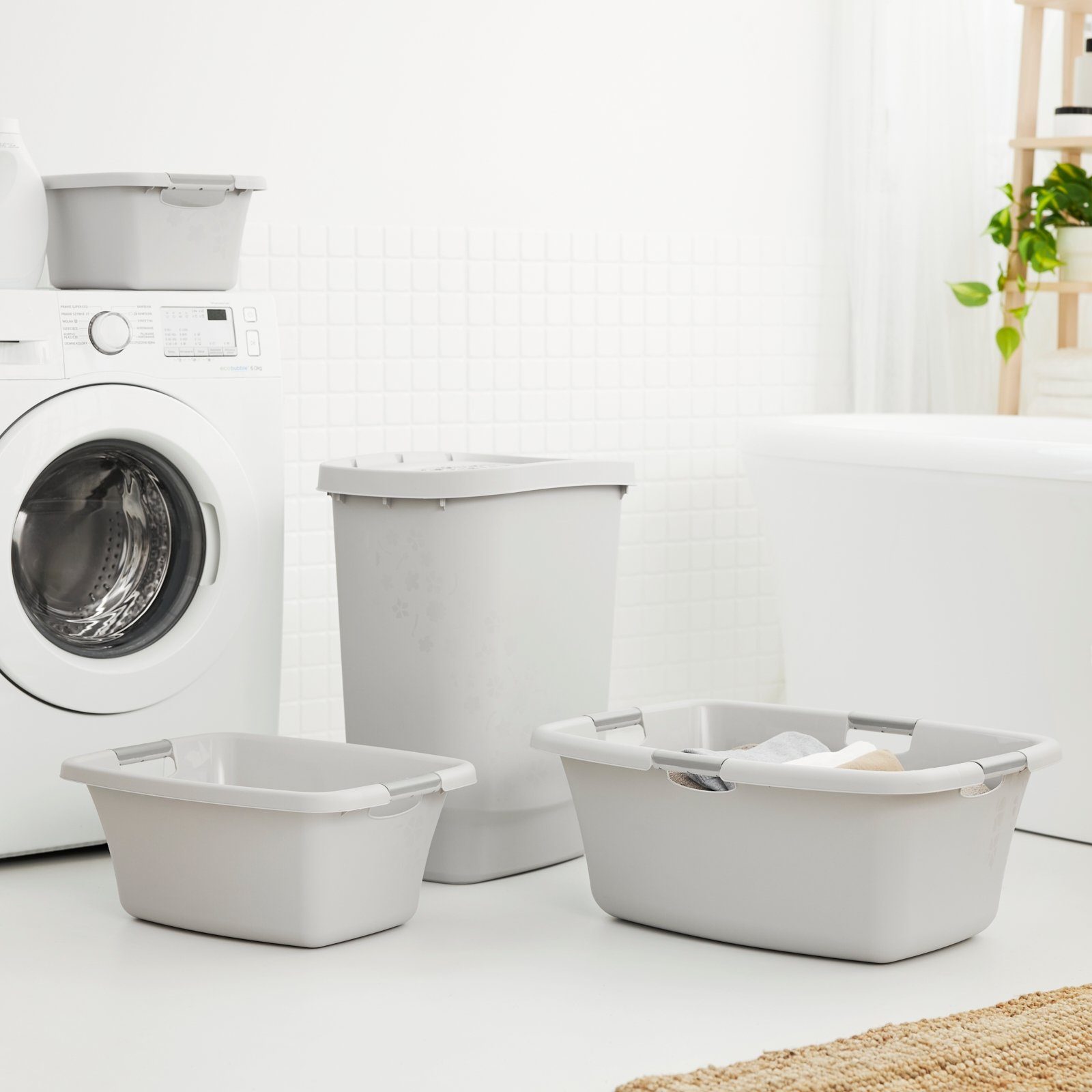 ROTHO Wäschekorb Flowers Wäschewanne 50l mit 4 Griffen, Kunststoff (PP), Belüftungslöcher in Blumenform ermöglichen Luftzirkulation – Bild 4 von 4