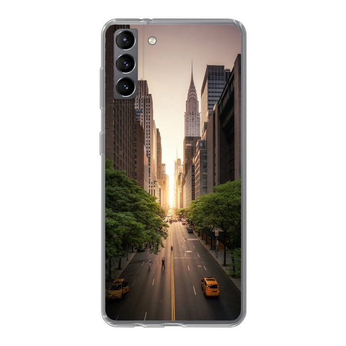 MuchoWow Handyhülle New Yorker Straße am Morgen Phone Case Handyhülle Samsung Galaxy S21 Plus Silikon Schutzhülle