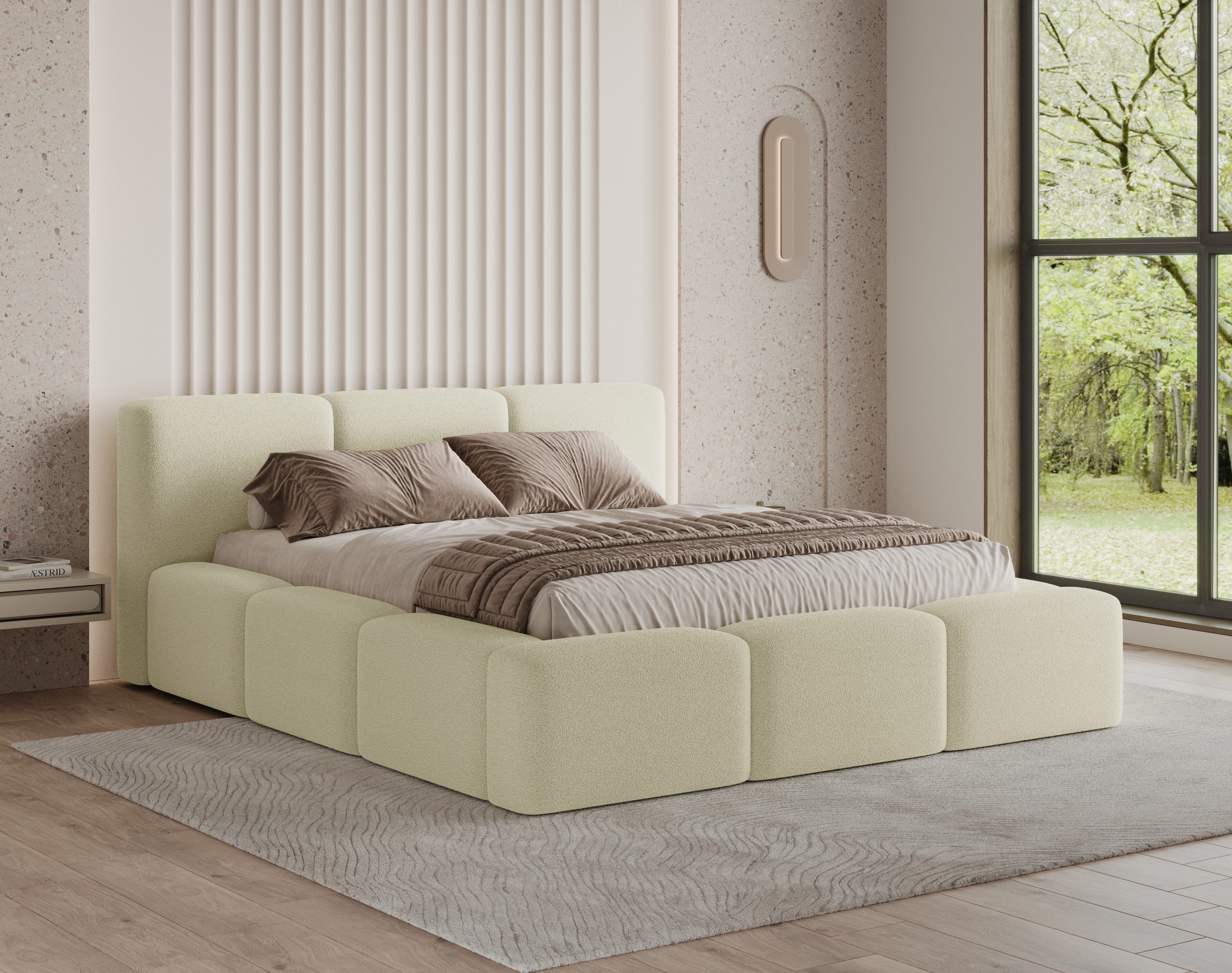 Chilly Möbel Polsterbett Como Beige Bouclé-Stoff günstig online kaufen