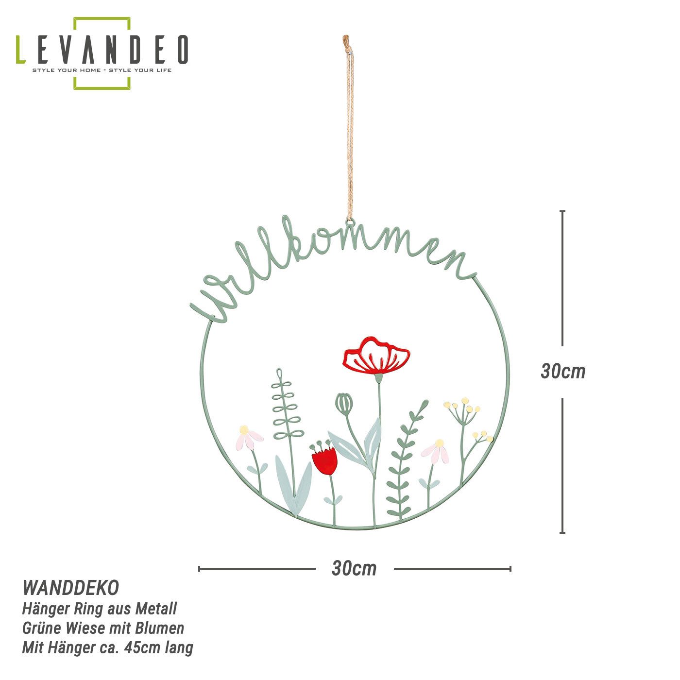 Levandeo® Metallbild, Willkommen Schild Ø30cm Türkranz Frühling Grün Wiese günstig online kaufen