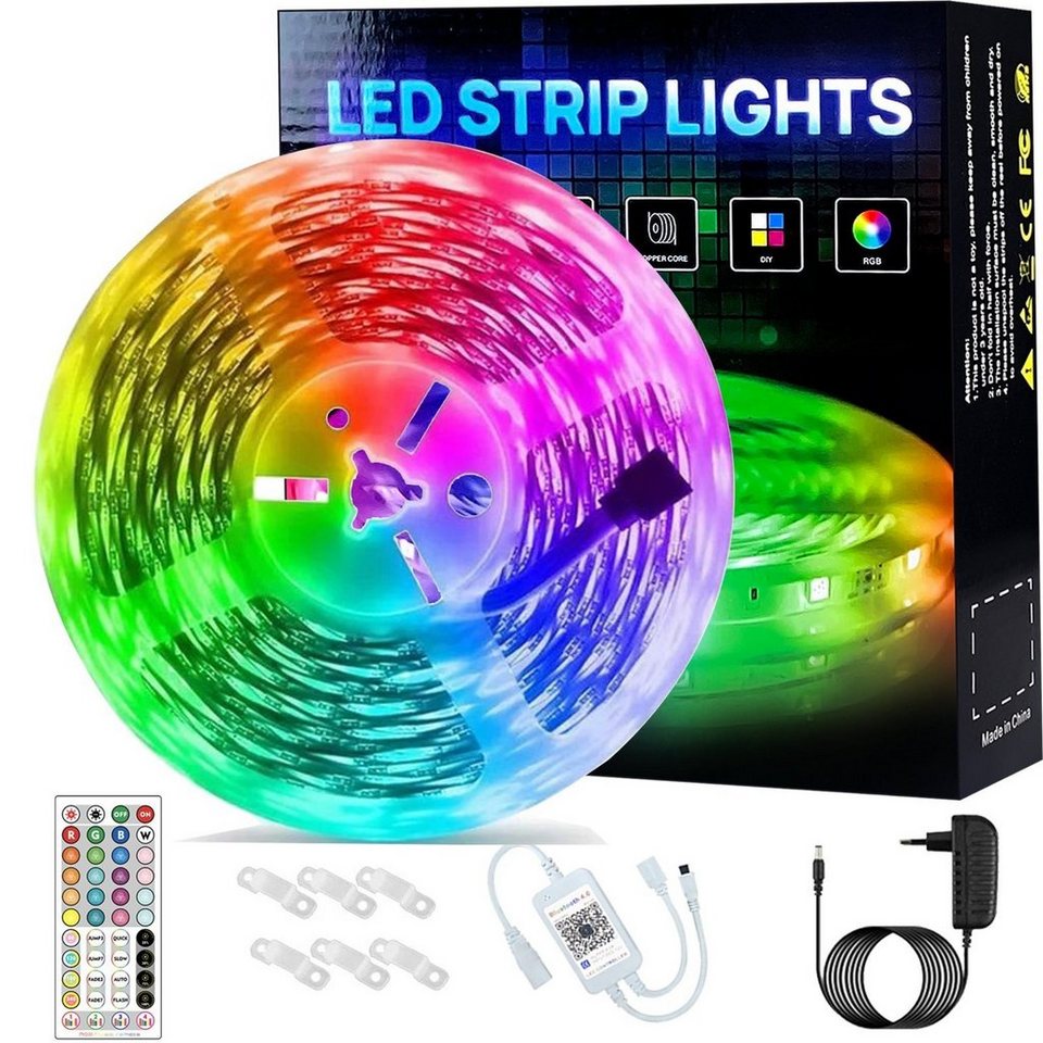 ELEKIN LED-Streifen 5m/10m LED Band Streifen RGB Stripe Licht-Leiste 5050  SMD Leuchte, 5-10m LED Stripe 5050 SMD RGB Leiste Streifen Band  Lichterkette APP