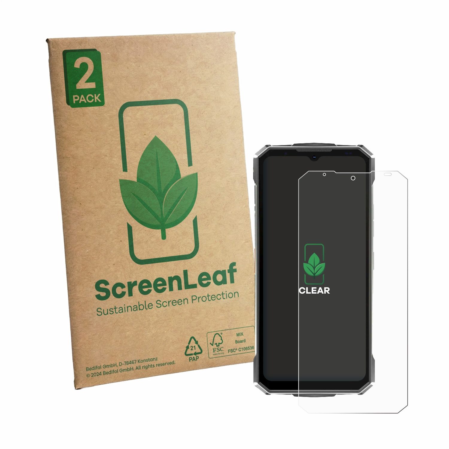 ScreenLeaf Displayschutzfolie Schutzfolie für Doogee Fire 7 Ultra, 2 Stück, nachhaltiger Displayschutz Schutz Folie Klar Transparent
