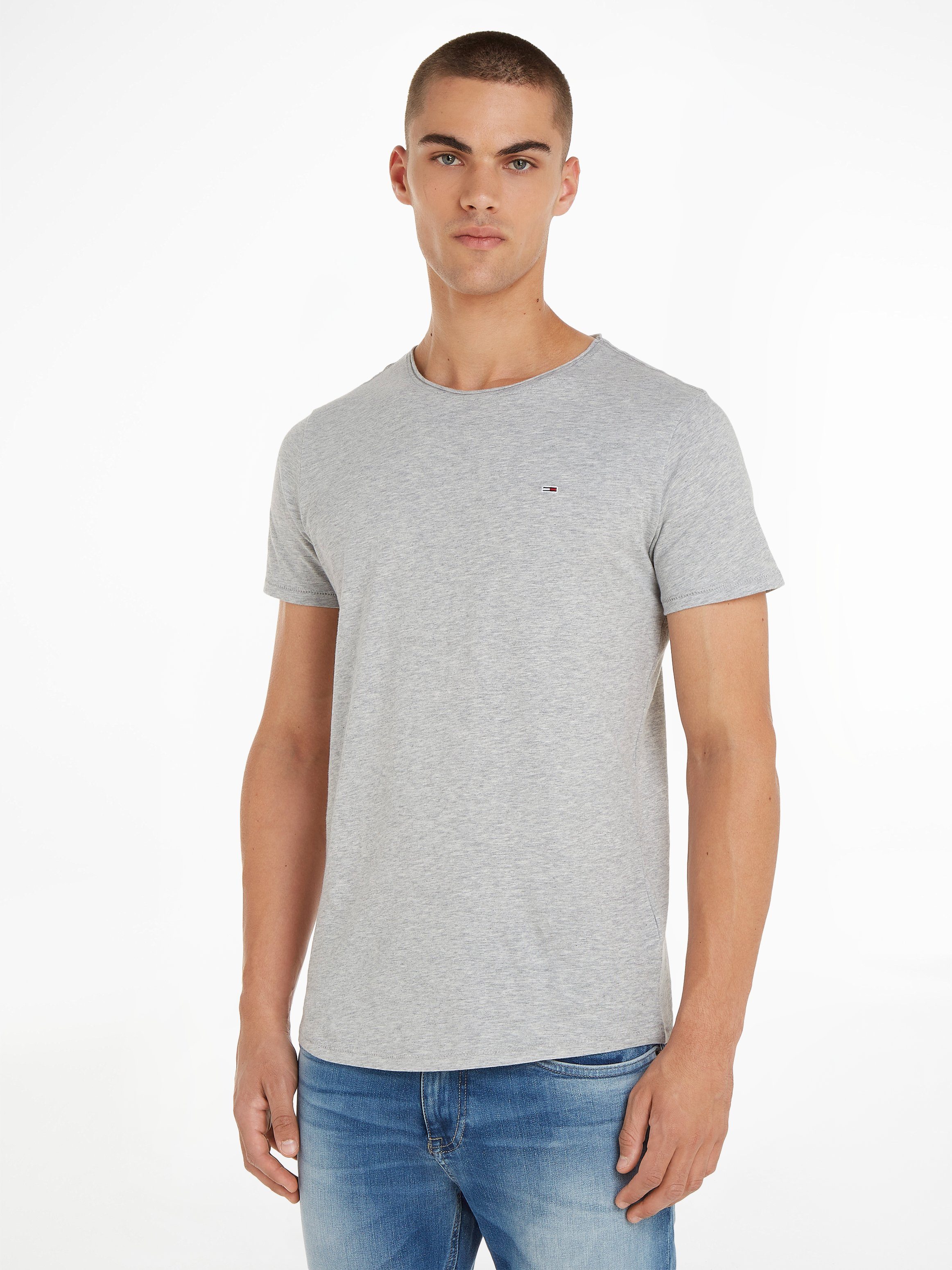 Tommy Jeans T-Shirt TJM SLIM JASPE C NECK mit Markenlabel Lt Grey Htr