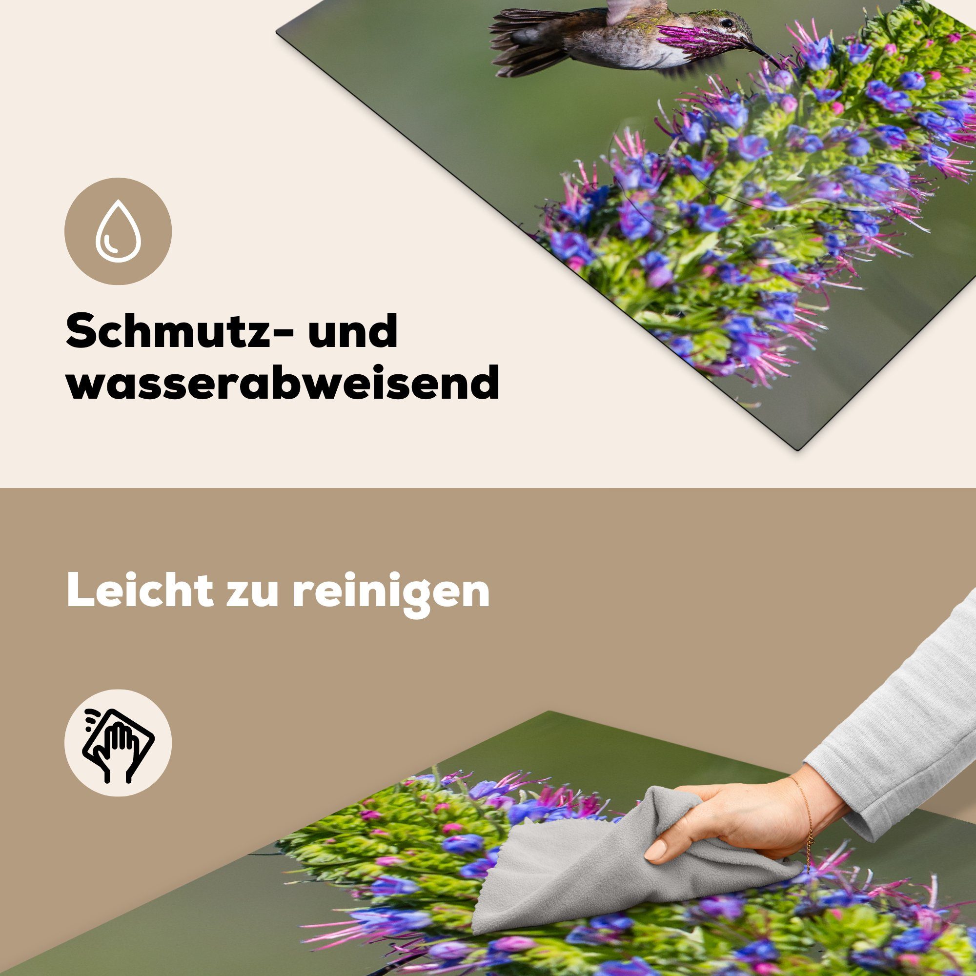 Lila, MuchoWow - die Schutz cm, Kolibri Vinyl, küche, tlg), (1 Ceranfeldabdeckung Herdblende-/Abdeckplatte 81x52 Pflanze - für Induktionskochfeld