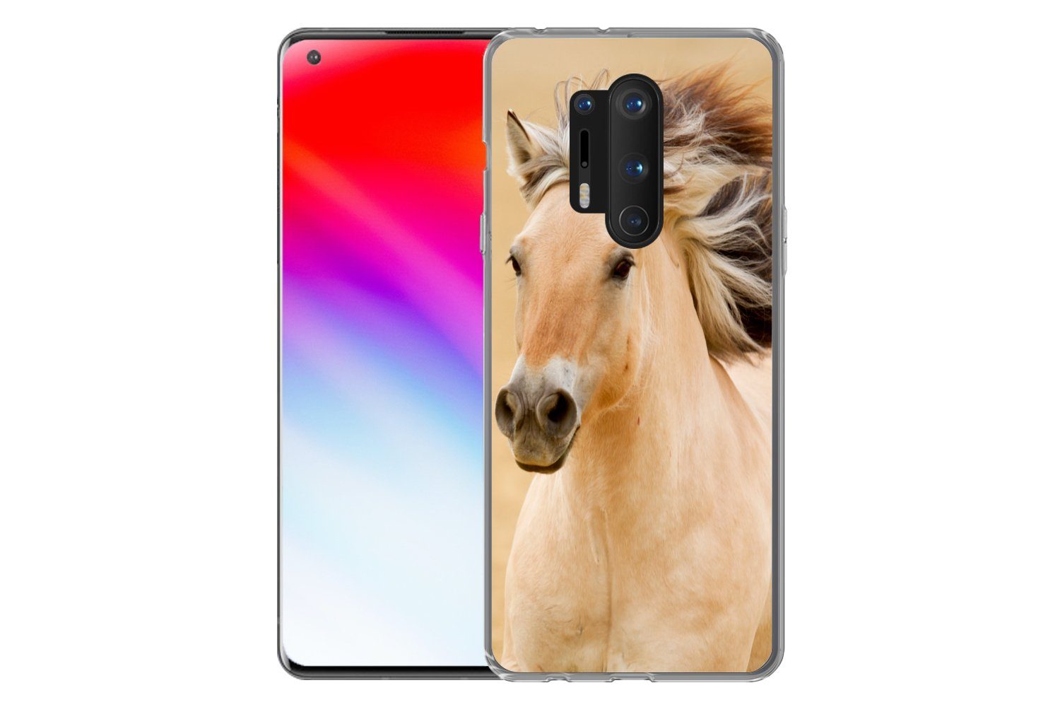 MuchoWow Handyhülle für OnePlus 8 Pro Pferde - Tiere - Mähne - Porträt, Phone Case, Silikon, Schutzhülle Dünn