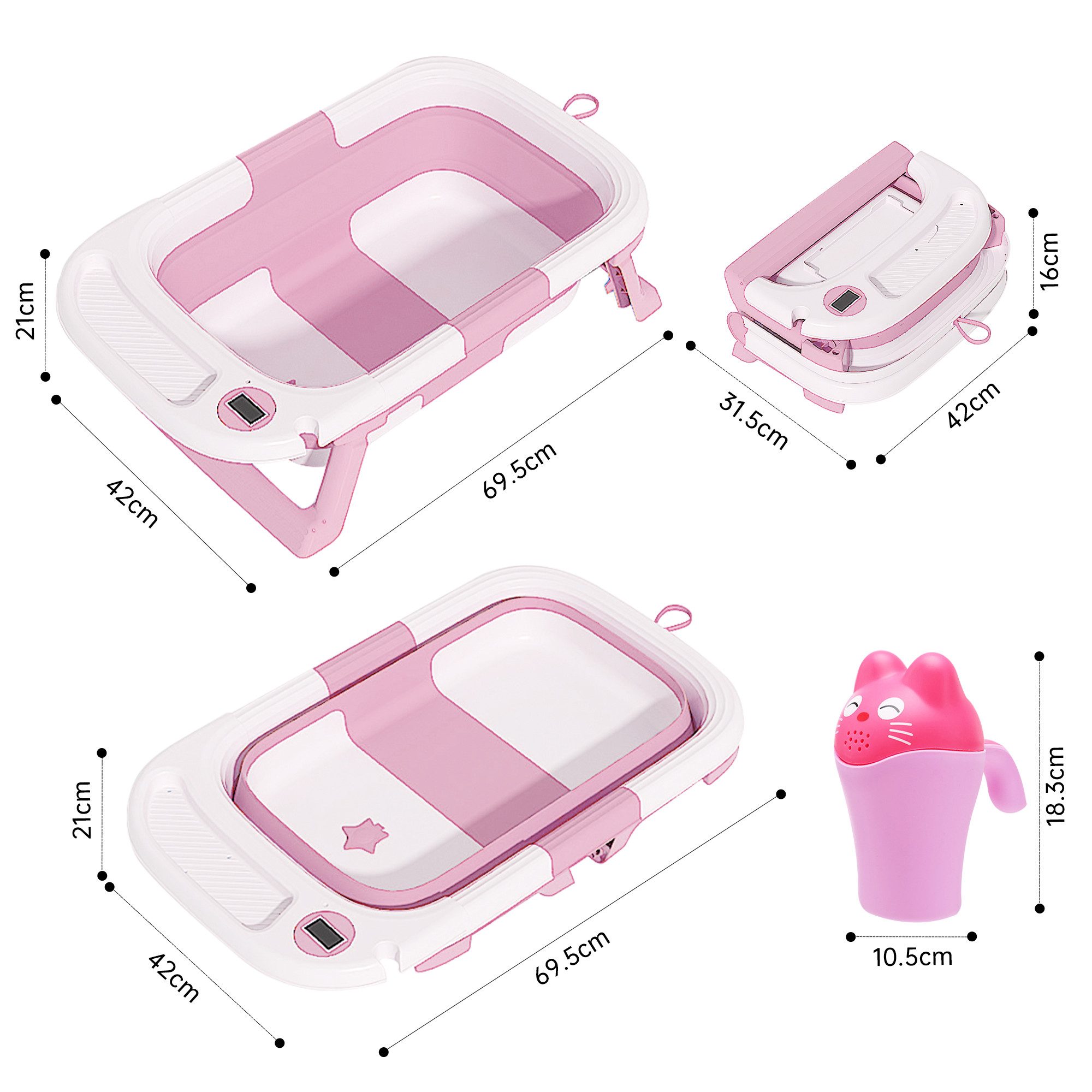 SEHAUSEU Babybadewanne faltbar Babywanne Badewanne, mit Thermometer, Haarwaschbecher
