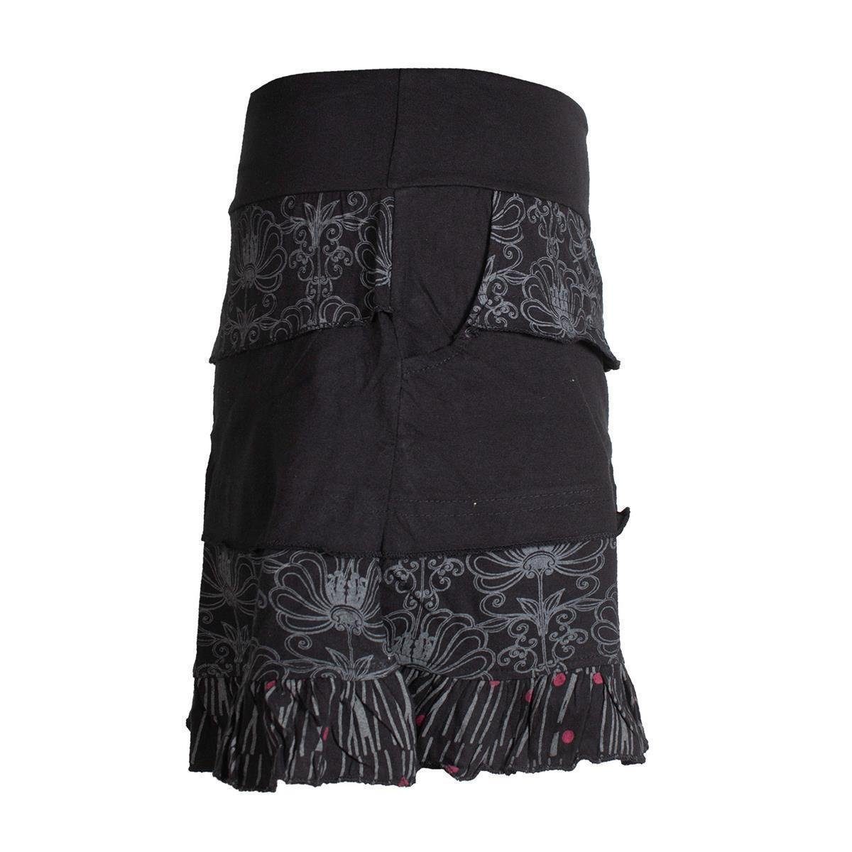 Vishes Rüschenrock Rüschen Rock mit dehnbarem Bund und Taschen Patchwork, Cacheur, Goa, Hippie, Elfen Style