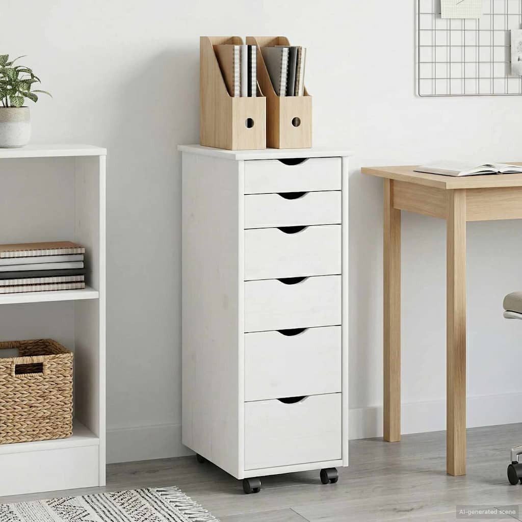 vidaXL Schranksystem Rollschrank Mit Rad Weiß 34 x 39 x 93,5 cm Massivholz Kiefer (1-St)