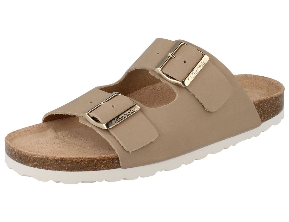 Natural Sense Damen Leder Pantolette Werra - Hausschuh Mit Lammfellfutter In Grau