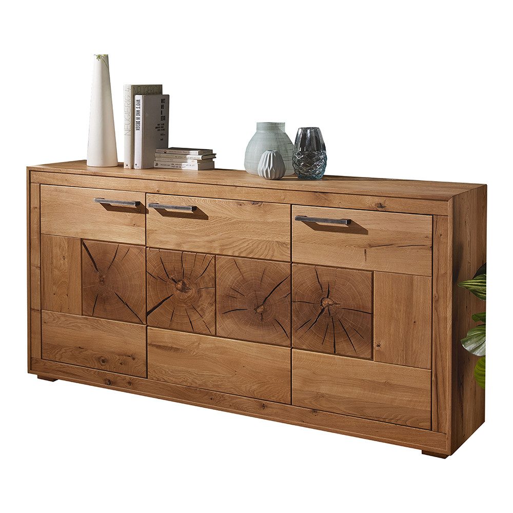 Lomadox Sideboard WINNIPEG-69, Kommode 171cm, Eiche massiv geölt, Hirnholz-Details, montiert