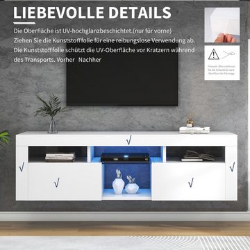 REDOM TV-Schrank Lowboard hochglanz (Breit: 140 cm) TV-Panel, mit LED-Beleuchtung, TV board