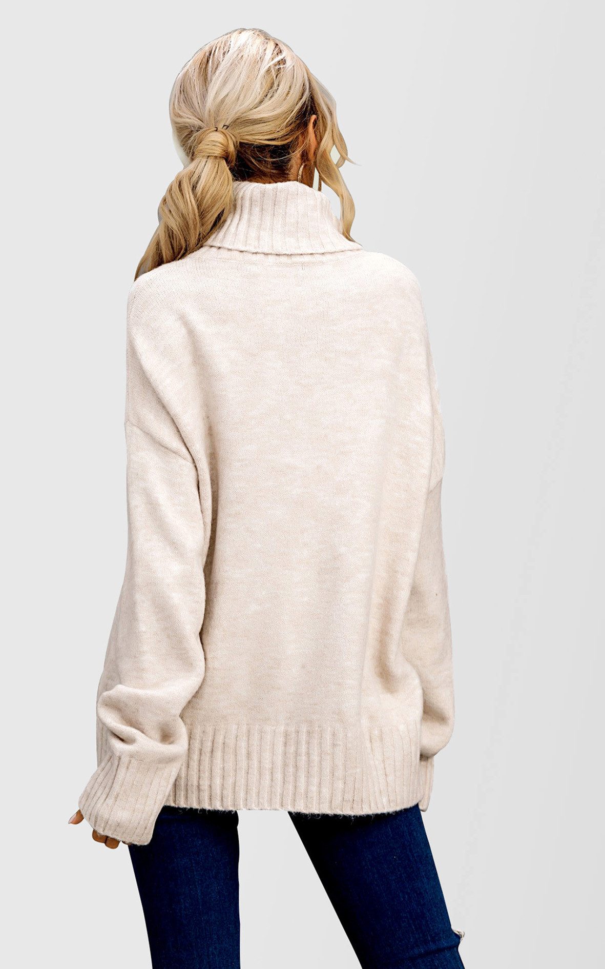 FS Collection Strickpullover Damen Pulloveroberteil – Strickpullover mit Kaschmirgefühl, Hoher Hals (Einheitsgröße: UK 8–16 / EU 36–44, 5 Farben : Creme, Dunkelgrün, Camel, Grau und Braun) 20 % Wolle, 80 % Polyacryl