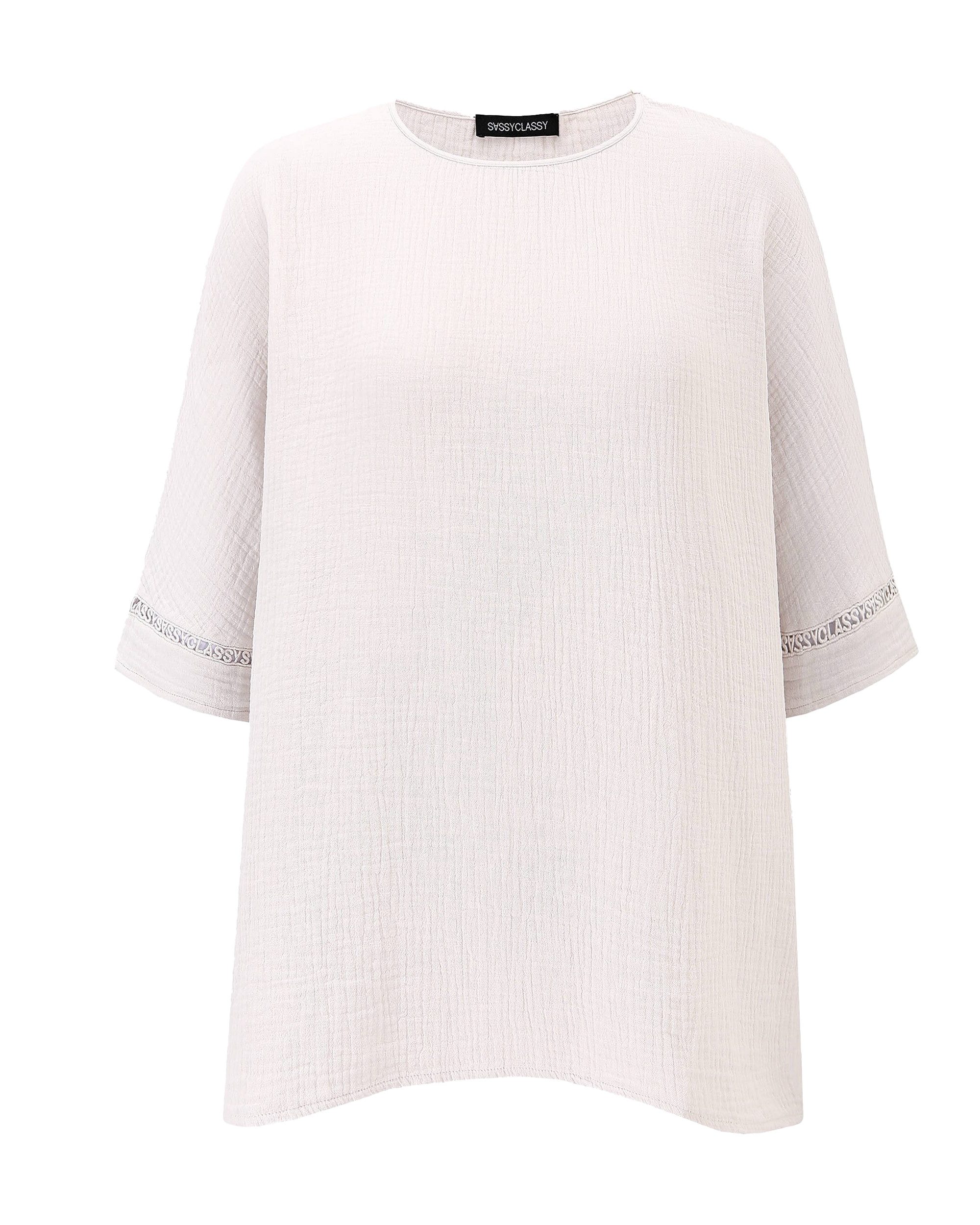 SASSYCLASSY Pyjamaoberteil Lockeres Pyjama Shirt für Damen mit Spitzenborte günstig online kaufen