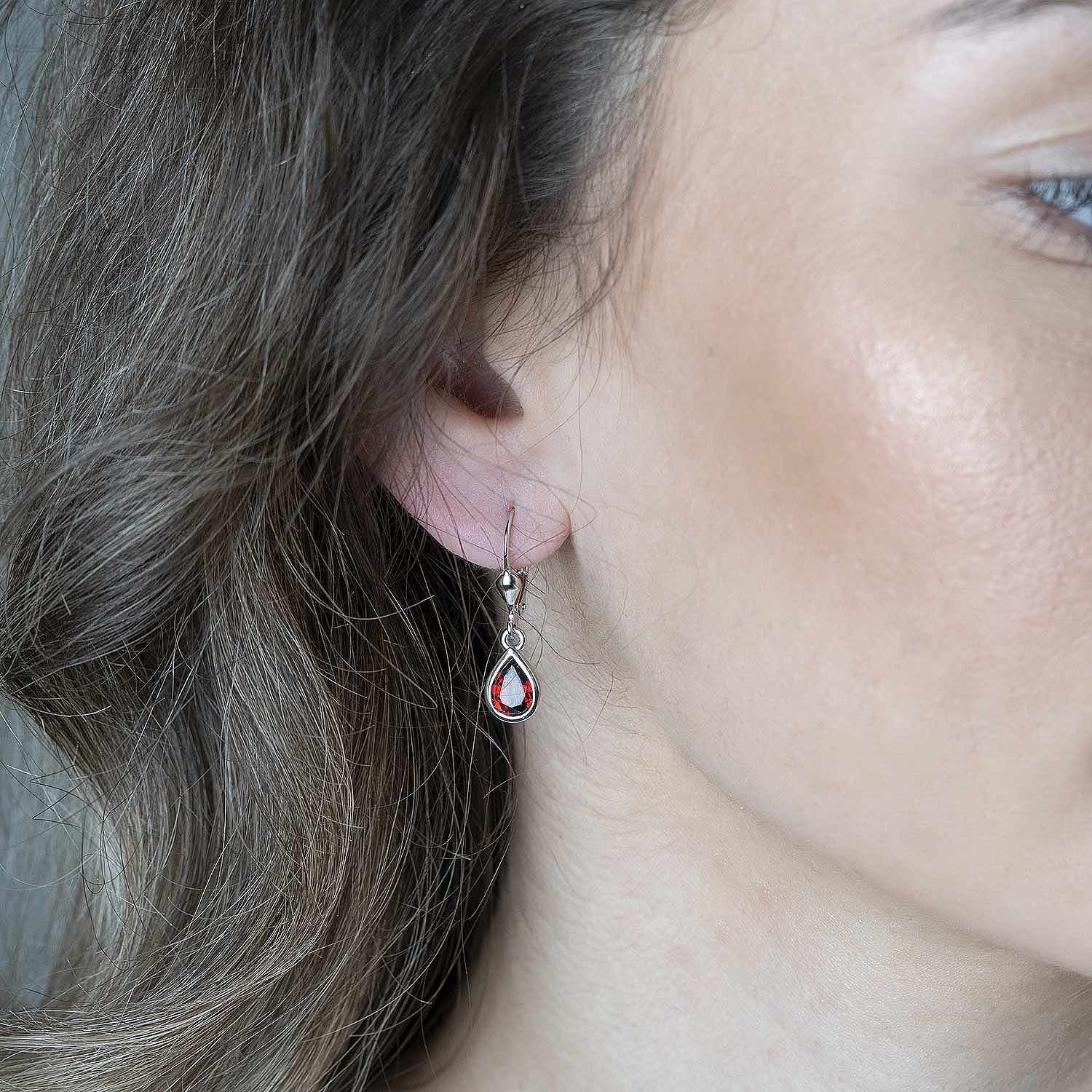 Materia Paar Ohrhänger Damen Granat Edelstein Rot Dunkelrot SO-448, 925 Sterling Silber, rhodiniert