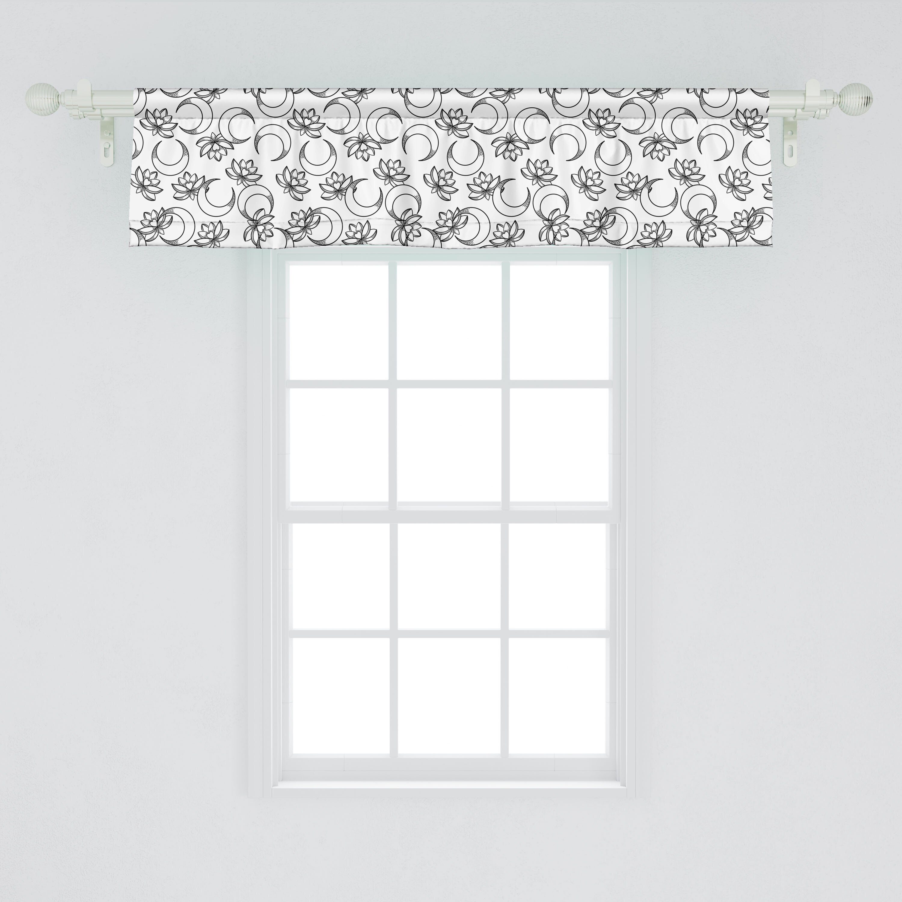 Scheibengardine Vorhang Volant für Küche Moons Schlafzimmer Bohemien Dekor mit Crescent Abakuhaus, Microfaser, Stangentasche, Lotus und