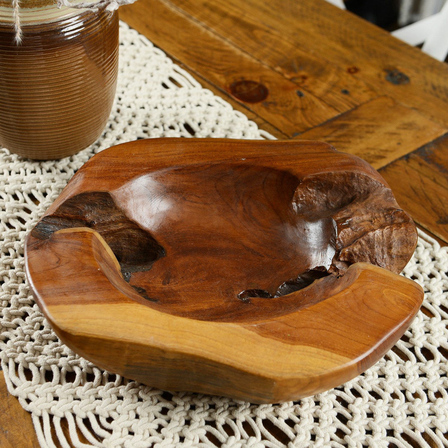 wohnfreuden Dekoschüssel Holzschale Deko Teak 30-35 cm lasiert, 1042