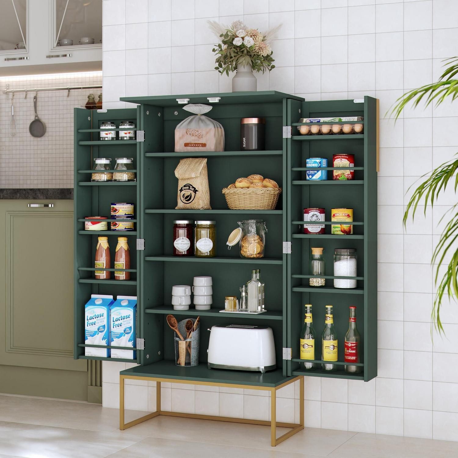 LuxusKollektion Mehrzweckschrank Mehrzweckschrank Küchenschrank Badezimmerschrank Regal Stil 2 Grün