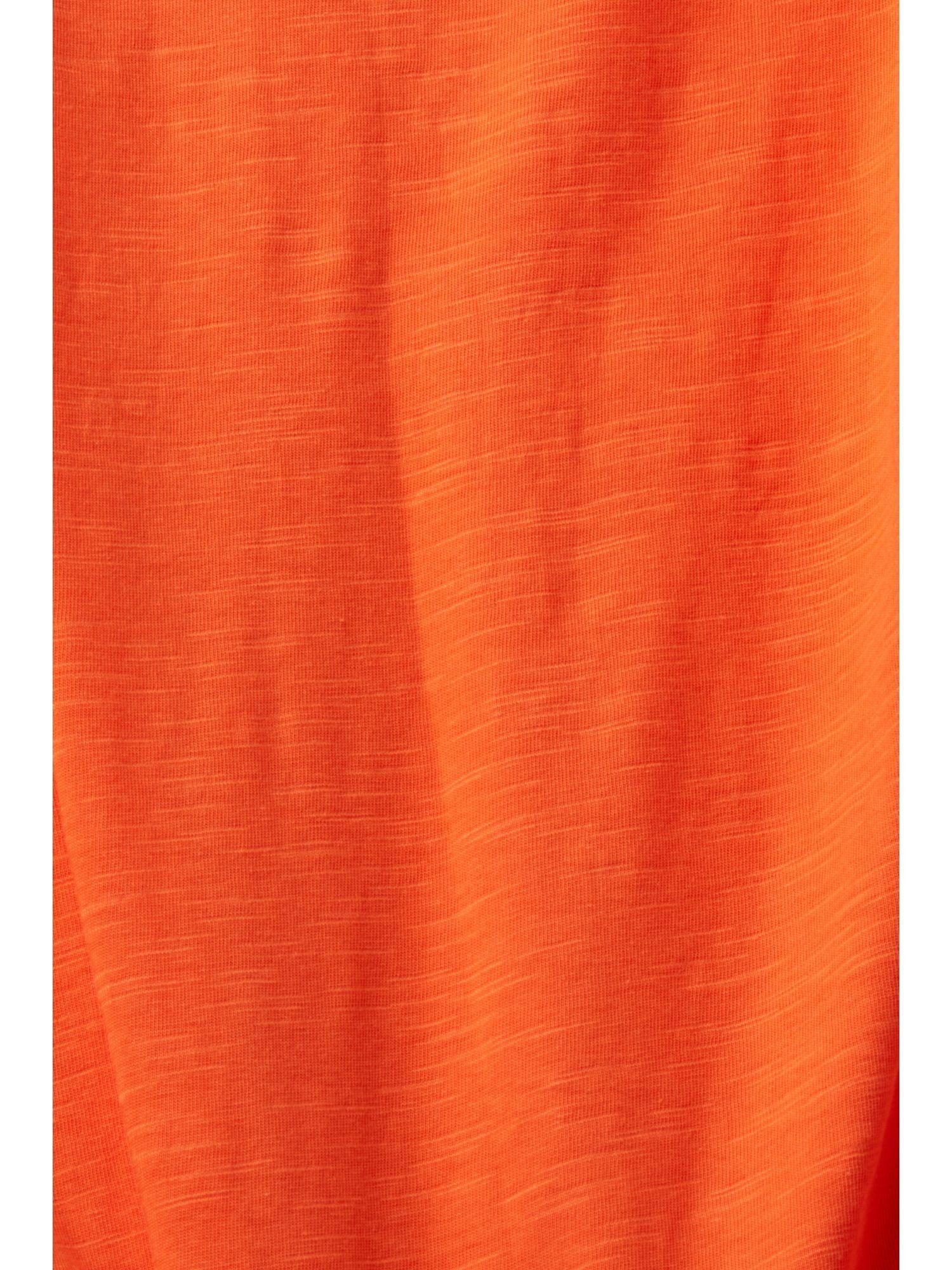 Esprit T-Shirt Baumwoll-T-Shirt V-Ausschnitt (1-tlg) ORANGE mit und RED Ziernähten