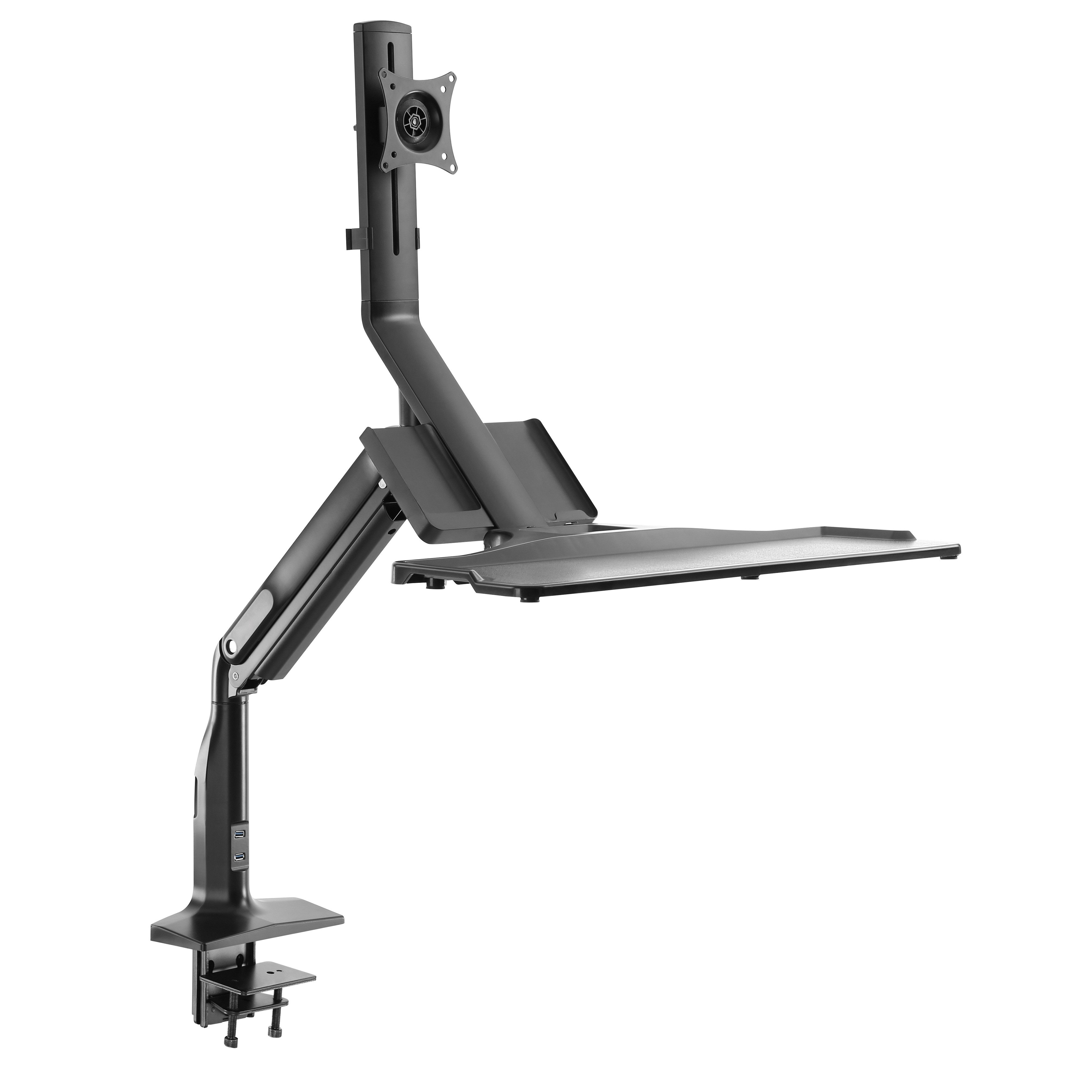 RICOO Monitor-Halterung Desktop Monitor Tischhalterung mit Tastaturablage TS5411, (bis 32 Zoll, VESA 75x75 und 100x100, 1-tlg., min. 1 Kg - max. 9 kg (Monitor), 1 kg (Tastatur) höhenverstellbar, Tischhalterung 43-81 cm (17"-32) Bildschirm-Diagonale neigbar)
