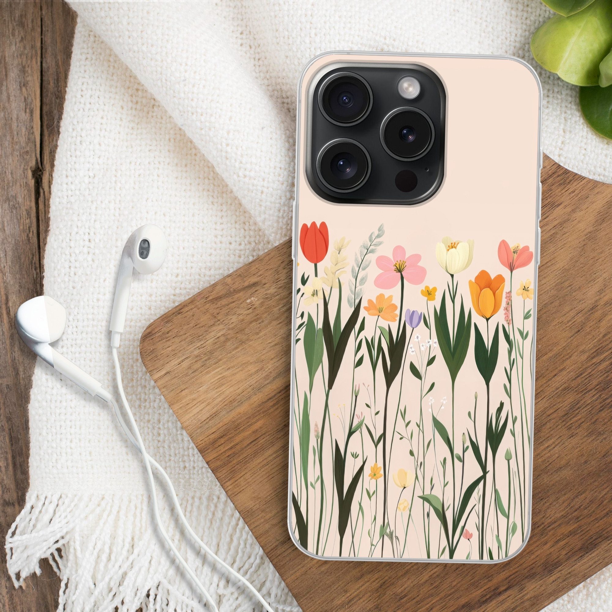 MuchoWow Handyhülle für Apple iPhone 15 Pro Pastelltöne - Blumen - Illustration, Smartphone-Bumper, Print, Handy Schutzhülle Dünn
