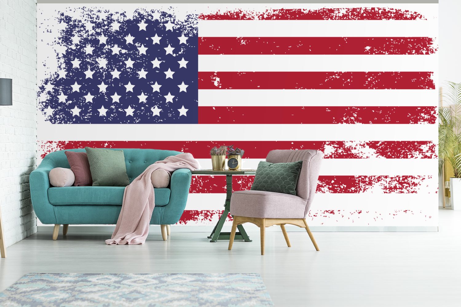 - Vliestapete St), Matt, MuchoWow bedruckt, Schlafzimmer Fototapete Vintage für Wohnzimmer Küche, (7 Flagge - Fototapete Amerika,