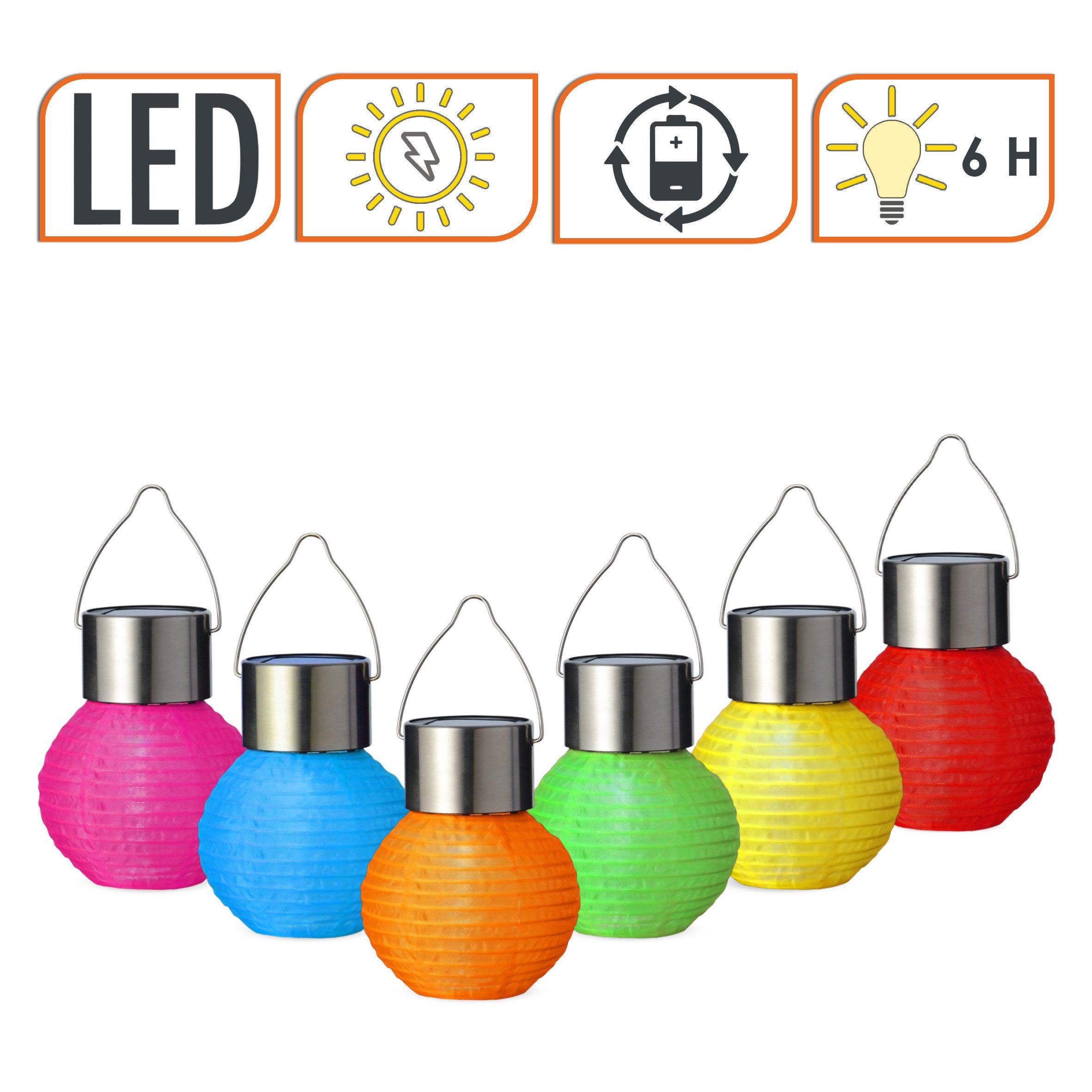 Spetebo LED Lampion Solar Mini Nylon Lampion zum Hängen 10 cm bunt - 6er Set, Solarbetrieben, LED fest integriert, kalt weiß, Dämmerungssensor