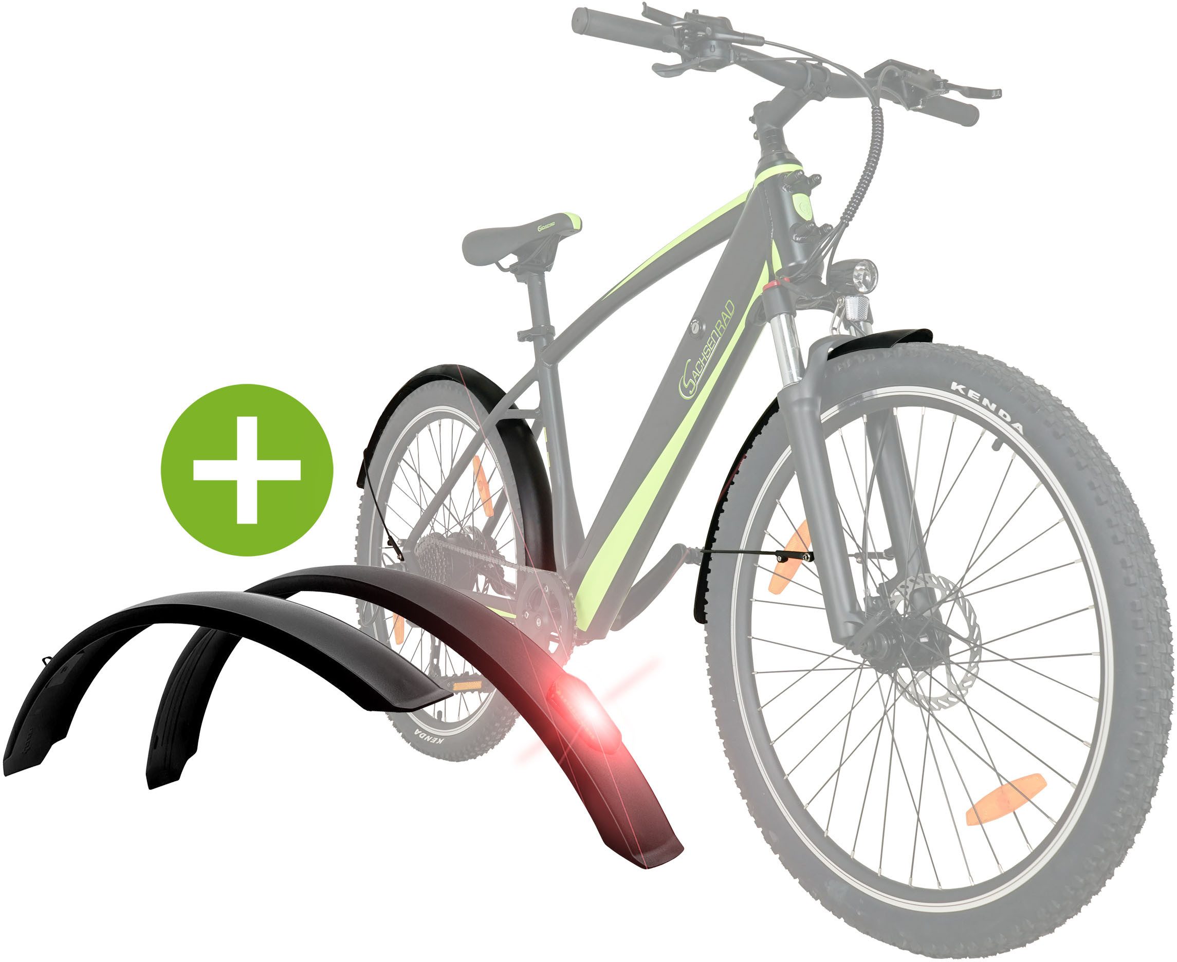 SachsenRAD E-Bike Mountainbike R8 Flex III, 9 Gang Shimano Shimano Altus Schaltwerk, Kettenschaltung, Heckmotor, 520 Wh, (mitgeliefertes, optionales Schutzblech mit integriertem Rücklicht), LCD-Steuerdisplay, Fahrmodus Pedelec, LED- Beleuchtung