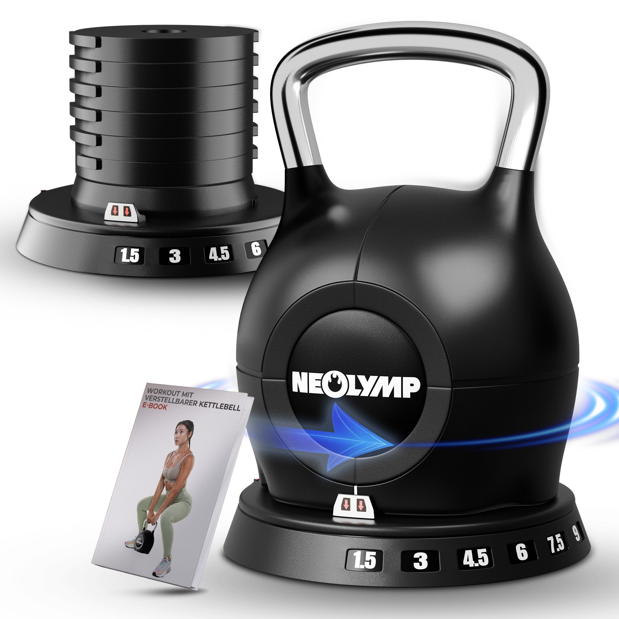 NEOLYMP Kettlebell Kettlebell Set 1,5-20 kg - 7-in-1 Kettlebell verstellbar - Kugelhantel, (7-in-1 Kettlebell verstellbar mit robustem Edelstahl-Handgriff)
