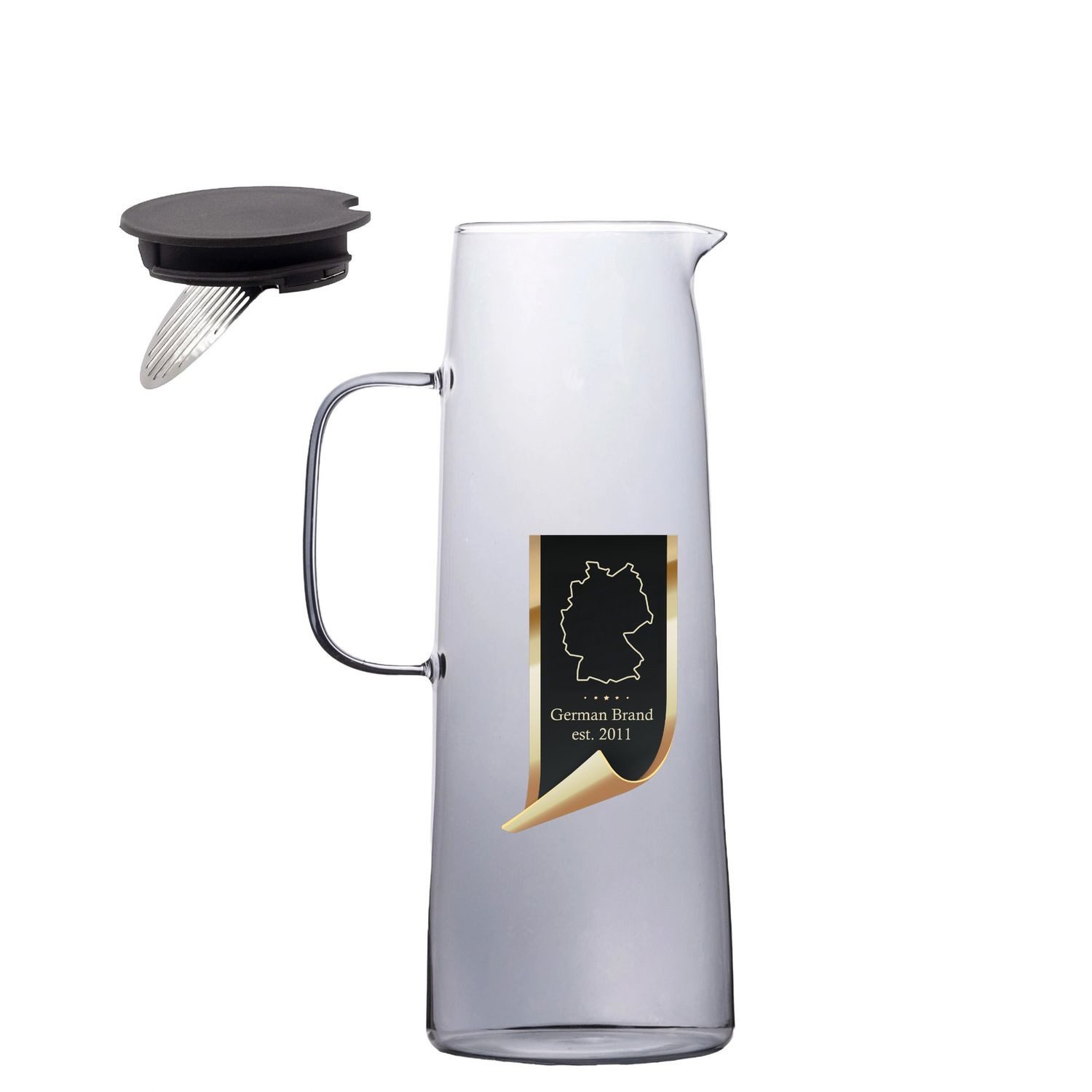 Intirilife Karaffe Karaffe Kanne Krug Glas Deckel Sieb Tee Saft Limonade Wasser Getränke, (1-tlg), Karaffe Kanne Krug aus Glas 1.4 L