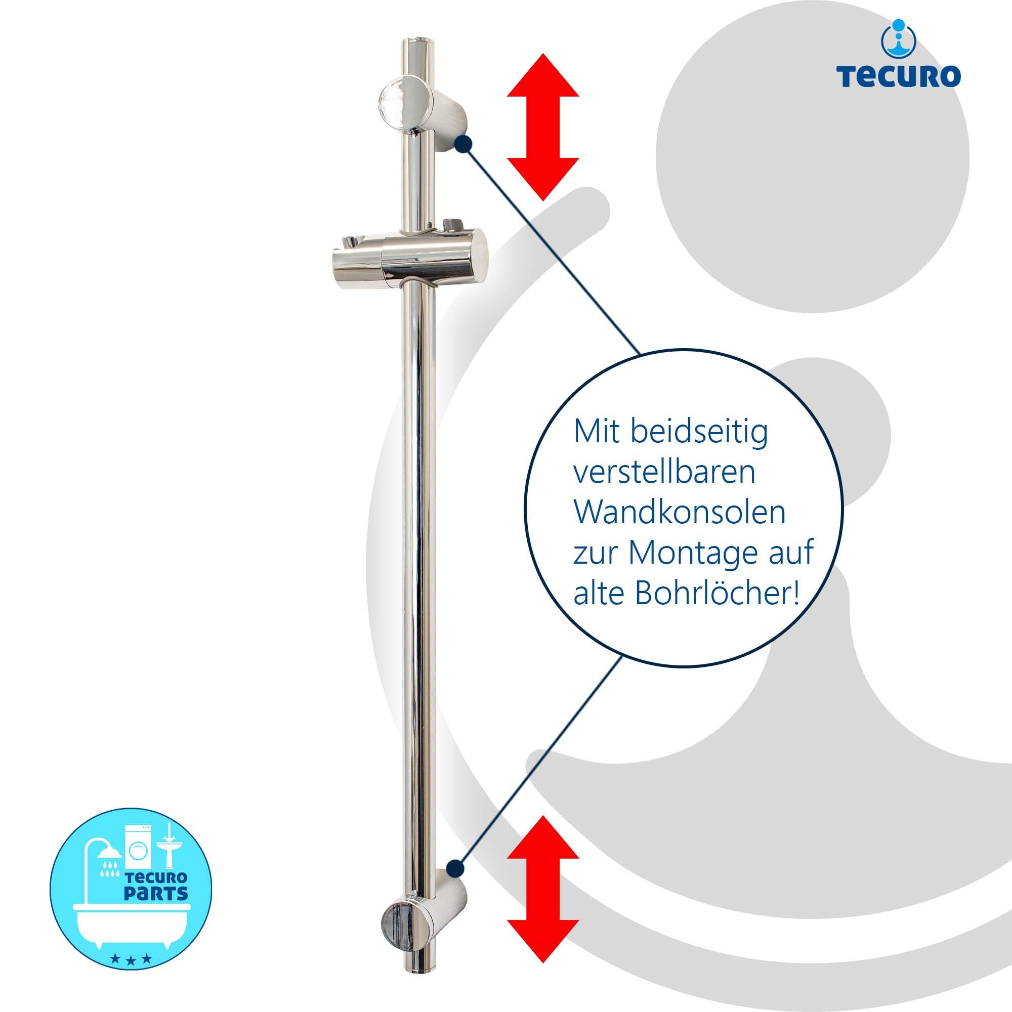 tecuro Duschstange 100 cm Wandstange SUN - mit variablen Wandbefestigungen, verchromt