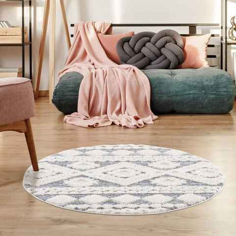 Hochflor-Teppich Focus 3005, Carpet City, rund, Höhe: 20 mm, Boho-Teppich, Rauten-Design, besonders weich, 3D-Effekt